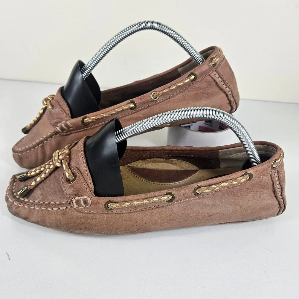 Frye Reagan Womens 9M Braided Mauve Driving Loafer Moccasins Kiltie Rose Gold